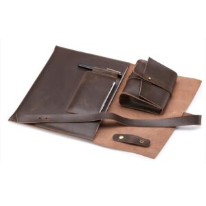 Versatile Leather Laptop Bag With Cable Winder - Fits 12 Macbook Samsung Sony Dell Alienware Chuwi Asus Hp - Coffee - Image 3
