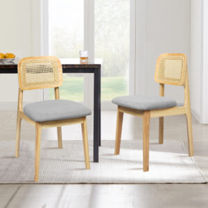 Levede 2x Dining Chair Wood Rattan Armless Natural - Image 8