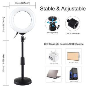 Usb 10 Modes 8 Colour Led Ring Light With Tripod Mount - 6.2 Inch Diameter - Image 4
