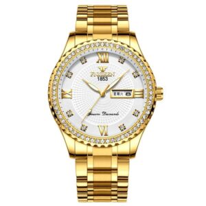 Men Luminous Quartz Watch - Full Gold With White Face - Image 9