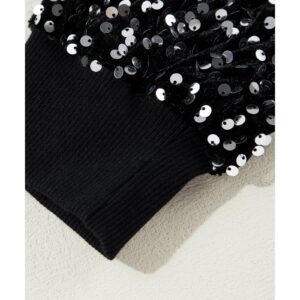 Black Sequined Long Sleeve Crew Neck Cropped Blouse - M - Image 3