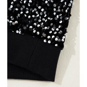 Black Sequined Long Sleeve Crew Neck Cropped Blouse - M - Image 5