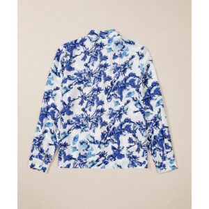 Sky Blue Floral Print Notched Neck Elegant Blouse - L - Image 2