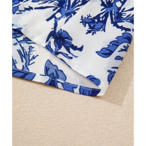 Sky Blue Floral Print Notched Neck Elegant Blouse - L - Image 3