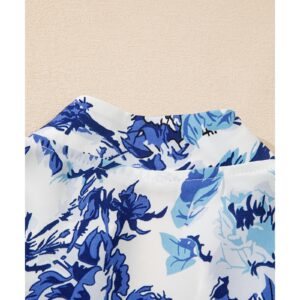Sky Blue Floral Print Notched Neck Elegant Blouse - L - Image 5