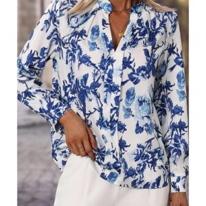Sky Blue Floral Print Notched Neck Elegant Blouse - L - Image 6