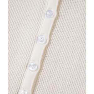 White Solid Color Waffle Half Button Long Sleeve Top - M - Image 3