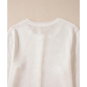 White Solid Color Waffle Half Button Long Sleeve Top - M - Image 5