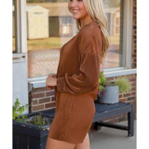 Ribbed Long Sleeve Button Front Romper - L - Image 1