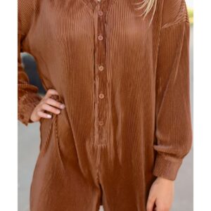 Ribbed Long Sleeve Button Front Romper - L - Image 3