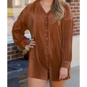 Ribbed Long Sleeve Button Front Romper - L - Image 6