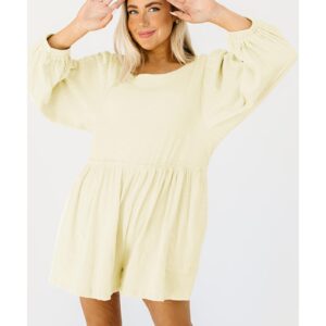 Apricot Solid Color High Waist Long Sleeve Romper - L - Image 2