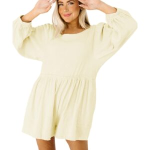 Apricot Solid Color High Waist Long Sleeve Romper - L - Image 3