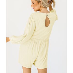 Apricot Solid Color High Waist Long Sleeve Romper - L - Image 4