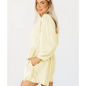 Apricot Solid Color High Waist Long Sleeve Romper - L - Image 5