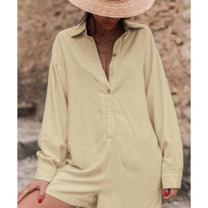 Half Button Shirt Collar Long Sleeve Loose Romper - L - Image 5