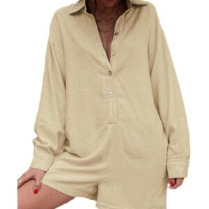 Half Button Shirt Collar Long Sleeve Loose Romper - L - Image 6