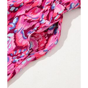 Pink Abstract Print Puff Sleeve V Neck High Waist Romper - M - Image 6