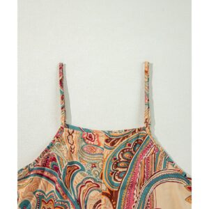 Red Paisley Printed Spaghetti Straps Elegant Wide Leg Jumpsuit - L - Image 5