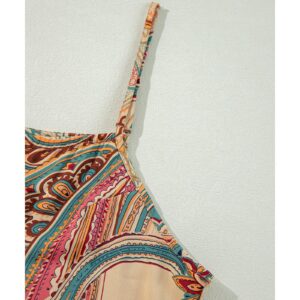 Red Paisley Printed Spaghetti Straps Elegant Wide Leg Jumpsuit - L - Image 6