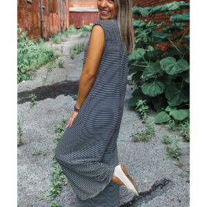 Black white Striped Print Buttoned Wide Leg Sleeveless Jumpsuit - L - Image 3