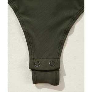Moss Green Ruched Wrap V Neck Long Sleeve Bodysuit - L - Image 2