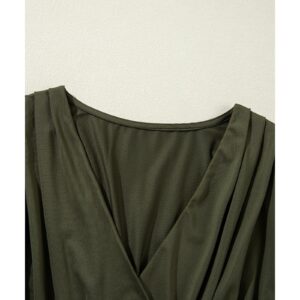 Moss Green Ruched Wrap V Neck Long Sleeve Bodysuit - L - Image 3