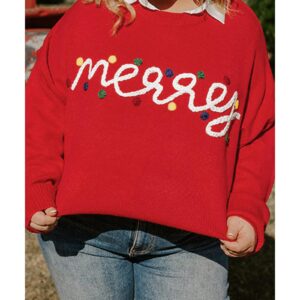 Fiery Red Merry Graphic Christmas Plus Size Sweater - 1X - Image 3