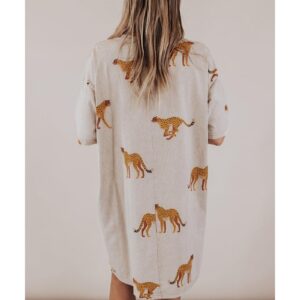 Apricot Plus Size Cheetah Print Side Pockets T Shirt Mini Dress - 3X - Image 2