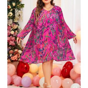 Rose Plus Size Abstract Floral Print Pleated Loose Dress - 1X - Image 3