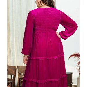 Rose Red Shirred V Neck Tiered Ruffled Velvet Plus Size Maxi Dress - 1X - Image 4