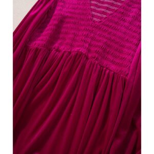 Rose Red Shirred V Neck Tiered Ruffled Velvet Plus Size Maxi Dress - 1X - Image 6