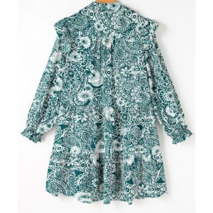 Green Floral Flounce Sleeve Split Neck Plus Size Dress - 1X - Image 6