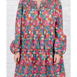 Sky Blue Plus Size Floral Print Shirred Ruffle Tiered Mini Dress - 1X - Image 5