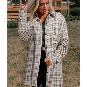White Stripe Plus Size Plaid Buttoned Raw Hem Tunic Shirt Dress - 2X - Image 1