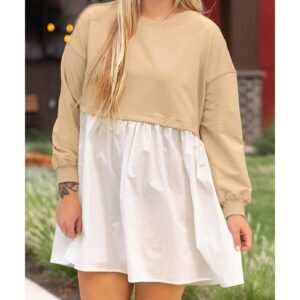 Apricot Color Block Patchwork Ruffled Plus Size Mini Dress - 2X - Image 2