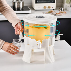 Only A Cold Water Bottle Large Capacity Rotating Beverage Dispenser with Faucet, Multi-Compartment Refrigerator Water Jug for Juice, Tea, and Drinks - Image 1