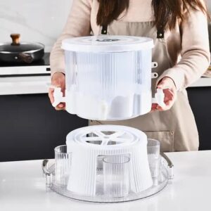 Water Bottle + 4 Cups Large Capacity Rotating Beverage Dispenser with Faucet, Multi-Compartment Refrigerator Water Jug for Juice, Tea, and Drinks - Image 2