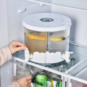 Water Bottle + 4 Cups Large Capacity Rotating Beverage Dispenser with Faucet, Multi-Compartment Refrigerator Water Jug for Juice, Tea, and Drinks - Image 3