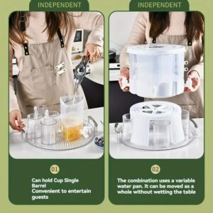 Water Bottle + 4 Cups Large Capacity Rotating Beverage Dispenser with Faucet, Multi-Compartment Refrigerator Water Jug for Juice, Tea, and Drinks - Image 5