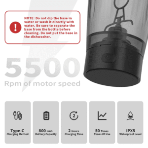 Black Portable Electric Shaker Bottle with LED Light, 550ml Sports Protein Mixer Cup for Gym and Travel - Image 4