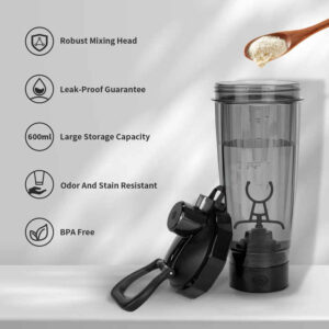 Blue Portable Electric Shaker Bottle with LED Light, 550ml Sports Protein Mixer Cup for Gym and Travel - Image 2