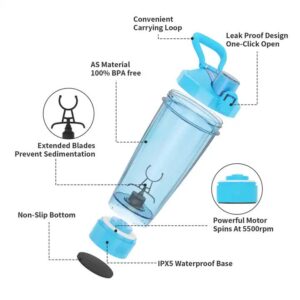 Blue Portable Electric Shaker Bottle with LED Light, 550ml Sports Protein Mixer Cup for Gym and Travel - Image 5
