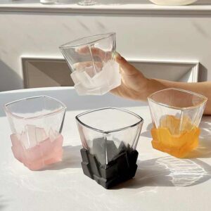 4 Pcs Black Frosted Ice Cube Glass - Creative Whiskey Glass, Premium Textured Tumbler, 300ml Capacity for Home Bars - Image 2
