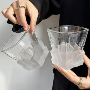 4 Pcs Black Frosted Ice Cube Glass - Creative Whiskey Glass, Premium Textured Tumbler, 300ml Capacity for Home Bars - Image 3