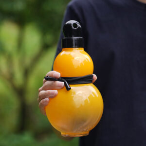 32oz Black Myth Wukong Inspired Gourd Water Plastic Yellow Bottle - Decorative Double-Layer Flask with Calligraphy and Accessories - Image 1