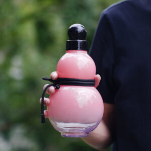 32oz Black Myth Wukong Inspired Gourd Water Plastic Pink Bottle - Decorative Double-Layer Flask with Calligraphy and Accessories - Image 1