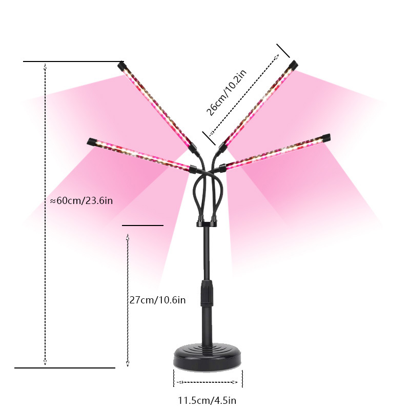 Black Adjustable 5-Head LED Grow Light – Full Spectrum Desktop Plant ...