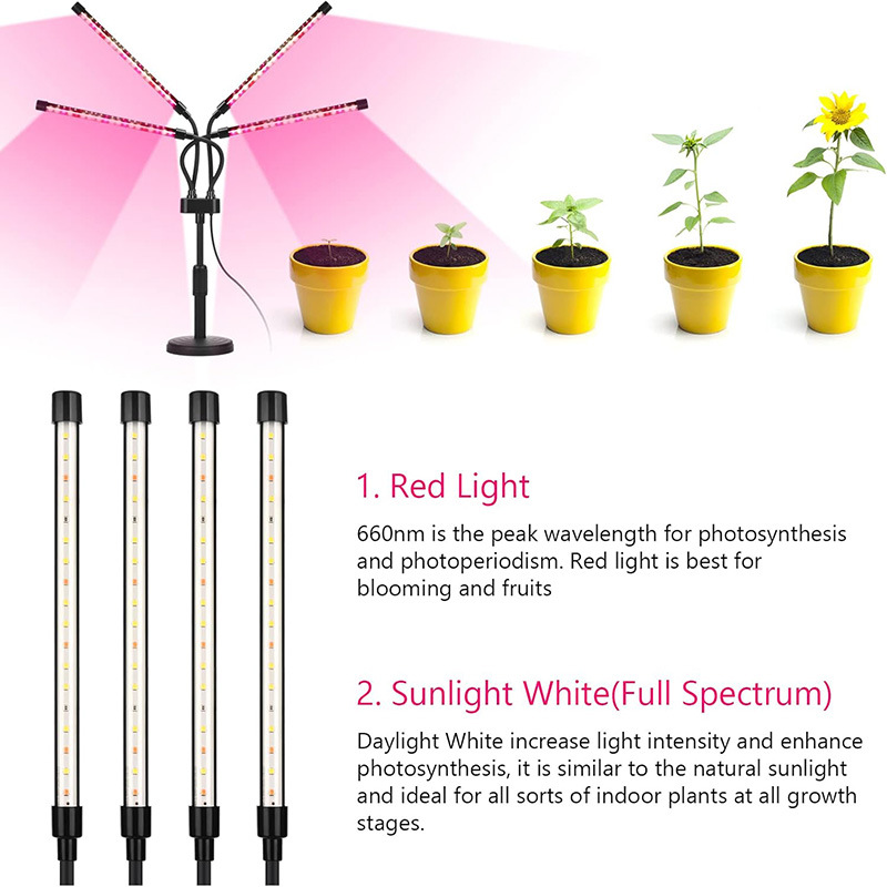 Black Adjustable 5-Head LED Grow Light – Full Spectrum Desktop Plant ...
