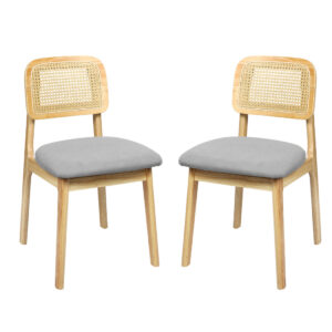 Levede 2x Dining Chair Wood Rattan Armless Natural - Image 1